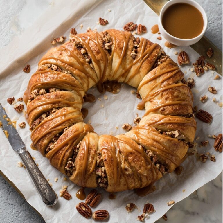 Braided Babka Wreath with Caramel, Pecans, and Cinnamon Recipe