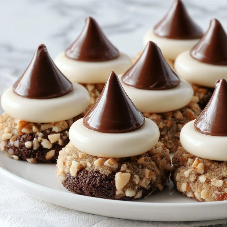 Chocolate Thumbprint Cookies with Nut Filling and Chocolate Kisses Recipe