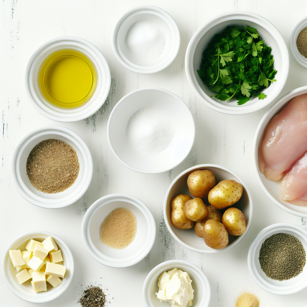 Creamy Garlic Chicken with Roasted Baby Potatoes Recipe - Recipe Image