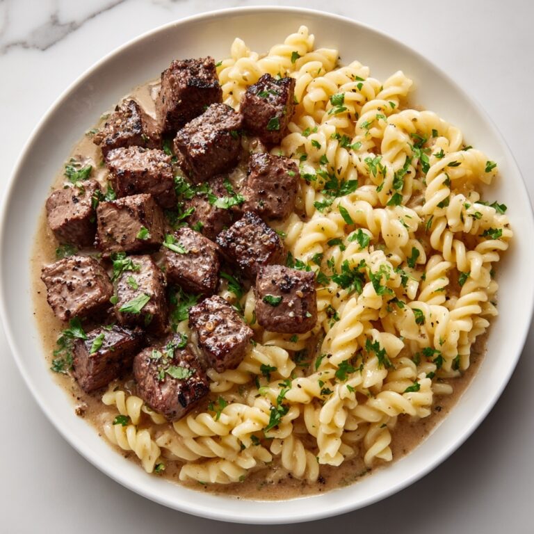 Garlic Butter Steak Bites with Creamy Shell Pasta Recipe