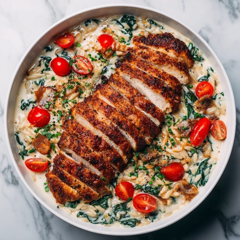 Creamy Chicken Orzo with Cherry Tomatoes and Spinach Recipe