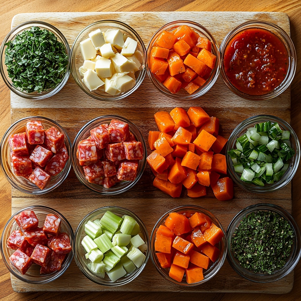 2 large hard-boiled eggs, peeled and chopped, with their smooth white and bright yellow yolks visible; 1 ripe avocado, halved to reveal its creamy green flesh and dark brown pit; a small clear glass bowl of rich golden olive oil; a small glass bowl of fresh, pale yellow lemon juice; scattered coarse salt crystals and cracked black peppercorns on a white surface; 1/4 cup halved cherry tomatoes, glossy and vibrant red; 1/4 cup chopped fresh cilantro with bright green leaves; all ingredients carefully arranged on a clean, matte white background with natural soft lighting that enhances the fresh colors and varied textures—the creamy avocado, firm eggs, juicy tomatoes, and leafy cilantro forming a balanced, inviting composition; a rustic wooden spoon and a small linen napkin subtly placed nearby for warmth and context, minimal shadows, high detail, overhead shot, top down view, flat lay photography, professional food styling --ar 1:1 --q 2 --s 750 --v 6.1