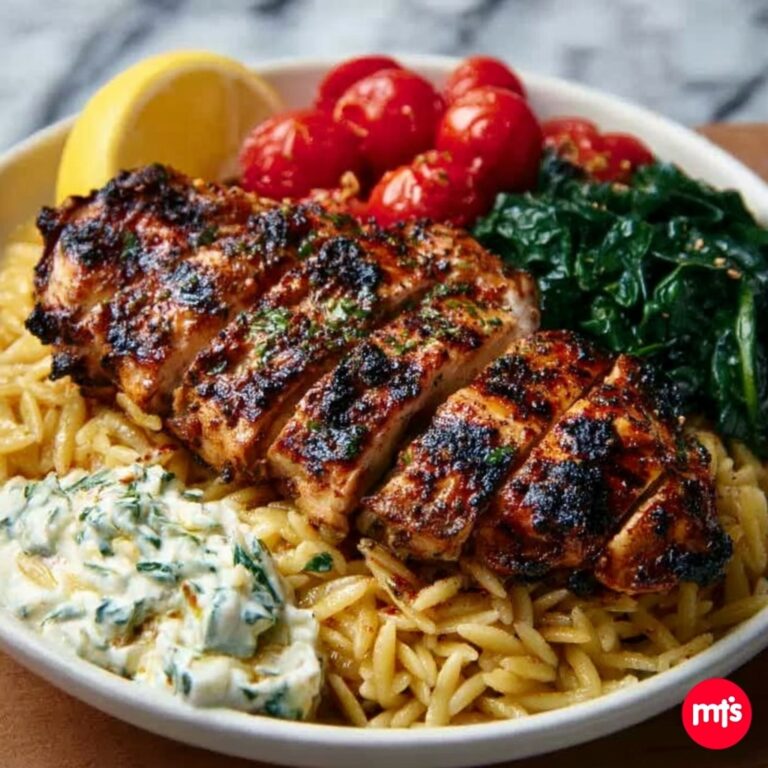 Lemon Dijon Chicken Orzo Bowl with Lemon Whipped Feta Recipe
