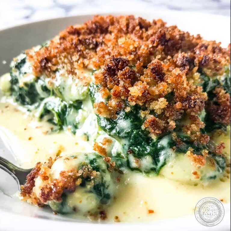 Creamy Spinach Bake with Garlic and Cheesy Breadcrumb Topping Recipe